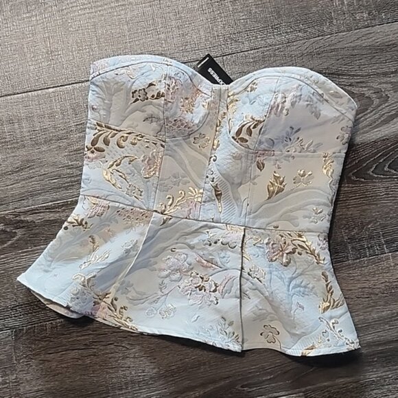 Express strapless Jacquard peplum Bustier Top - Picture 2 of 4